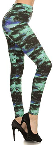 Leggings Depot Buttery Soft High Waisted Damleggings – Classic 1 tum midjeband: Capri & full längd, Grön Galaxy, En Storlek