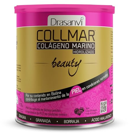 DRASANVI COLLMAR BEAUTY COLAGENO MARINO PARA LA PIEL, Colageno Hidrolizado con Vitamina C Natural, Biotina y Acido Hialuronico, Piel Bonita e Hidratada, Sabor Frutos del Bosque, 275 GR