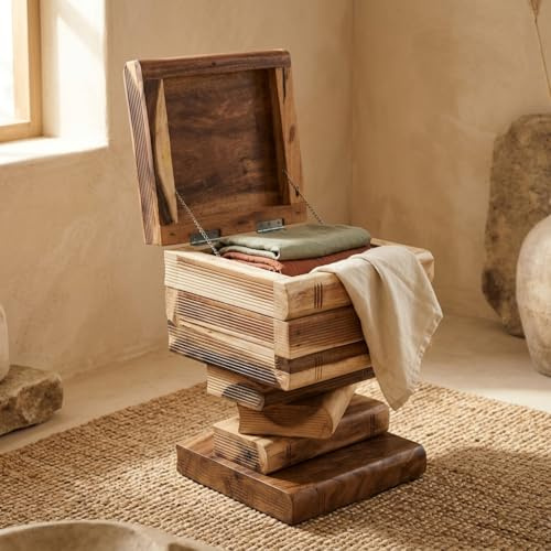 Kinaree Mesa auxiliar – Baúl de madera maciza de acacia natural con compartimento plegable