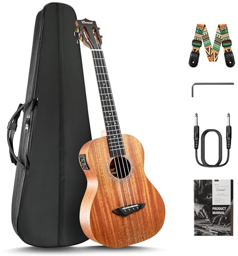 Caramel CB402 Baritone Electric Ukulele All Solid Mahogany Wood 30'' Professional Wood Ukelele Instrument Kit Small Hawaiian Guitar Beginner ukalalee Starter Pack Bundle Gig bag, Strap, String Set