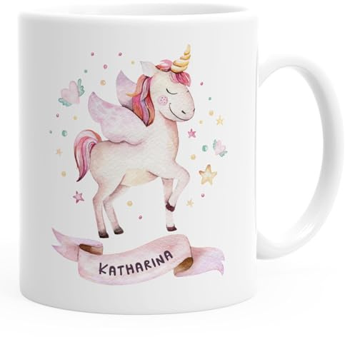 SpecialMe® Kindertasse Kunststoff Einhorn Tasse personalisierte Namenstasse für Mädchen Einhorntasse Weiss Kunstoff-Tasse