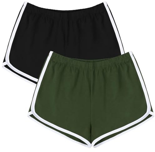 URATOT Damen-Shorts aus Baumwolle für Gym, Yoga, Sommer, Laufen, Sport und Tanz mit elastischem Bund, 2er-Pack