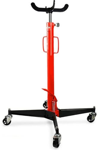 Gato de transmisión hidráulico móvil | Gato de foso para levantar motor y tranmision | 4 Ruedas | con Pedal | hasta 500 kg