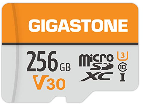 GIGASTONE Tarjeta de Memoria Micro SD 256GB, Vídeo 4K UHD, Cámara de Vigilancia y Seguridad, Cámara de Acción, Drone Profesional, 100MB/s Micro SDXC UHS-I A1 Clase 10