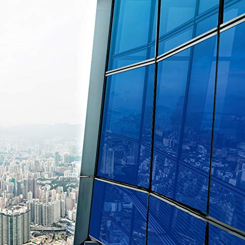 Pellicola Riflettente per Vetri Pellicola in Vetro a Specchio Blu Unidirezionale Controllo del Calore Adesivo per Finestra Anti UV Tinta Argento Sun Block Rotolo Isolante a Controllo Solare 44,5x200cm