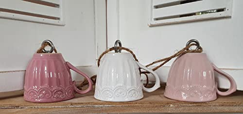 Arinosa Meisenknödel Aufhängung Tasse Keramik Rosa Hellrosa Weiß 12x8x10 cm, Farbe:Hellrosa
