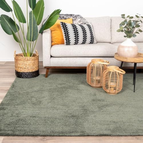 FRAAI | Home & Living Waschbarer Teppich - Clean Grün - Polyester - Kurzflor - Einfarbig - Waschbar in Waschmaschine - Modern - Wohnzimmer, Esszimmer, Schlafzimmer - Carpet