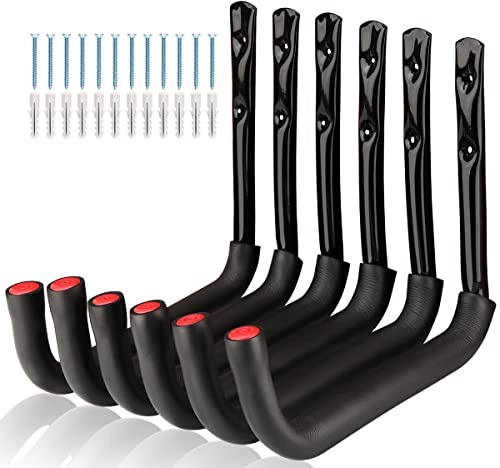 Naikozmo Garage Storage Ladders Hooks, 6 Pack Heavy Duty Utility Hanger, 9.8IN Wall Mount Rack Safely Holds 50 Pounds