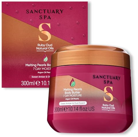 Sanctuary Spa Ruby Oud Melting Pearl Body Butter with Shea Butter & Argan Oil, No Mineral Oil, Cruelty Free & Vegan Body Moisturiser for Women, 300g
