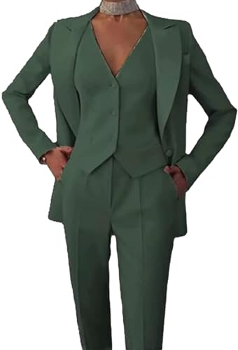 Leader of the Beauty Costume 3 pièces pour femme avec veste, gilet et pantalon, style habillé ou décontracté, Vert chasse., XL