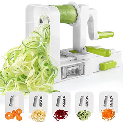Ecoodisk Cortador Espiral Plegable de Vegetales de 5 Cuchillas Mejor Fabricante de Espagueti de Pasta Vegetariana para Comidas Bajas en carbohidratos/Paleo/sin Gluten/Vegano