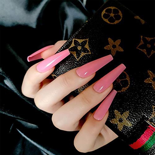 Allereya Super Lange Coffin Kunstnägel Ballerina Pink Press on Nails Prom Party Clip on Nails Super Lange Vollständige Abdeckung Acrylnägel Kunst für Frauen und Mädchen 24 Stück (Pink)
