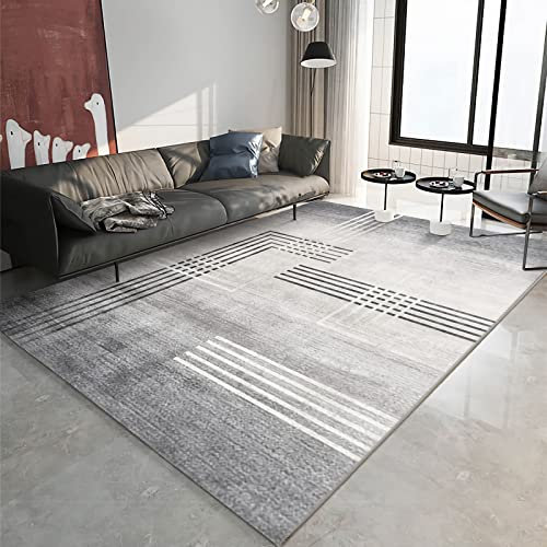Teppich Anti rutsch,Farbbeständiger, Strapazierfähiger, Grau-schwarz-weiß Gestreifter Design-Teppich Gaming Zimmer deko,Schlafzimmer Teppich 80x160cm