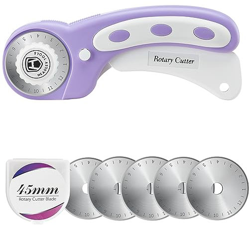 Headley Tools Rollschneider mit 5 Ersatzklingen, Stoffschneider mit Ergonomischem Griff und Sicherheitsverschluss Rollschneider 45mm für Stoff, Leder, Basteln, Nähen, Quilten (Lila)