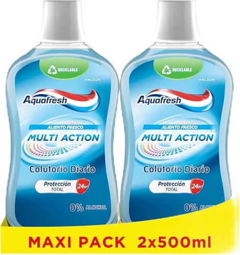 Aquafresh Multi Action, Collutorio Quotidiano Antibatterico, Collutorio che Rinforza lo Smalto e Previene la Carie, Confezione da 2x500 ml