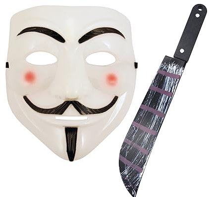 labreeze V for Vendetta Face Mask Fake Blooded Machete Weapon50 Cm Halloween Purge Anonymous Ghost Fancy Dress Set