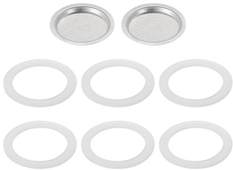 sourcing map Piezas de repuesto para cafetera espresso de aluminio con 1 filtro y 6 juntas de silicona de 46 x 36 x 4 mm para cafetera moca de 1 taza (plata)