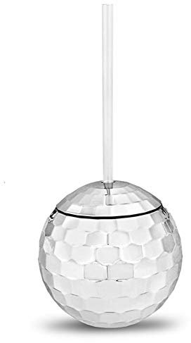 SHOUKAII Silver Disco Ball Party Straw Cup Ballroom Bar Cold Drinking Glass Companion Tea Cup(2 Pcs)
