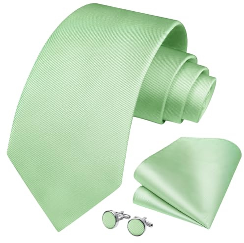 HISDERN Herren Hochzeit Krawatten und Einstecktuch Solide Krawatte Manschettenknöpfe Set