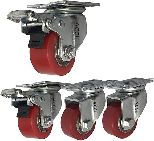 4 Industrieräder, 40 mm/50 mm, robust, 1000 kg, geräuschlos, PU-Platte, Drehgelenk mit Bremse, Stahlhalterung, Eisenlager für Fabriktransport, Straßenbahn, Werkbank