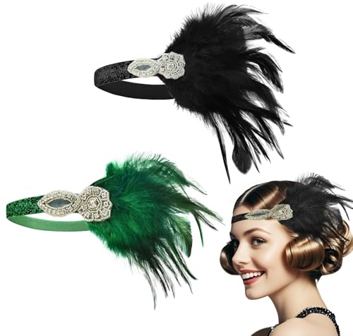 AffeGifts 1920s Stirnband Damen, 2pcs Feder 20er Jahre Haarschmuck Strass Kopfschmuck 20er Jahre Damen Vintage Feder Haarreif Feder Kopfschmuck 1920er Jahre Zubehör für Mädchen Kostüm Party