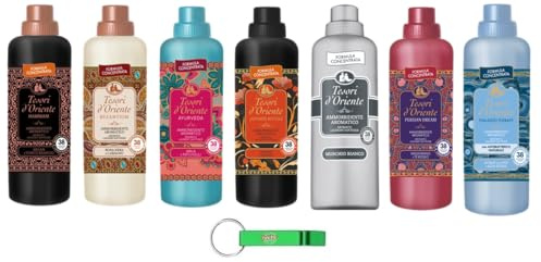 Paquet test Tesori d'Oriente Assouplissant liquide Fabric Softener Musc Blanc Ayurveda Hammam Byzantium Japonais Persian Thalasso 7 x 760 ml + porte-clés gratuit Beni Culinari
