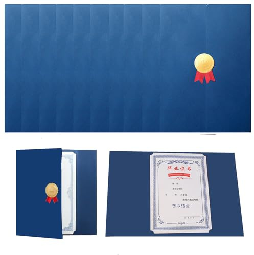 10 custodie per certificati A4 professionali, copertura per certificato d'onore, copertine per diploma, copertine pieghevoli per documenti di laurea, diploma, titolari di diploma, copertura per carta
