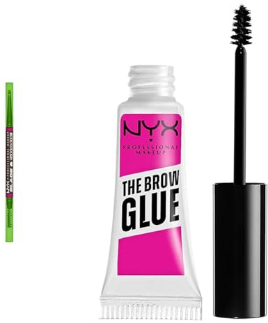 Augenbrauen Make-Up Set NYX Professional Makeup Augenbrauenstift, Bis zu 16h wischfest, Blade & Shade Nano, Farbton: Ash Brown + NYX Professional Makeup Brow Glue, Instant Brow Styler, Transparent