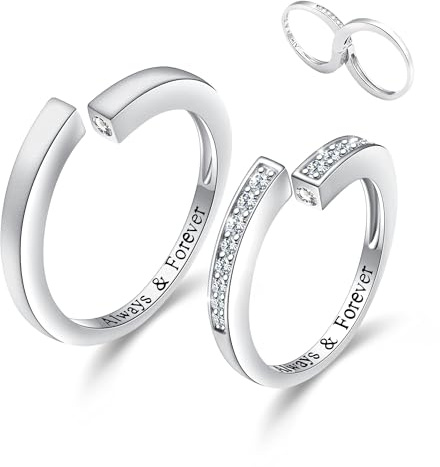 Flyow Unendlichkeit Paar Ringe 925 Sterling Silber Unendlichkeit Passende Ringe für Paare Gravur Always & Forever Verstellbare offener Verlobungs Hochzeits Versprechensringe für ihn und sie