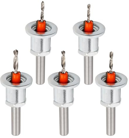 Mesee 5 Pieces Countersink Drill Bits with Depth Stop, 8mm Round Shank Limit Taper Hole Countersink Bit Cone Drill Counterbore Router Bits Depth Adjustable Counter Sink Woodworking Router Bit Set
