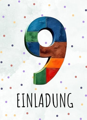 ZETTMANN Bausteine Einladungskarten 9. Geburtstag – 10er Set – Bau Party Kindergeburtstag Einladungen für Jungen & Mädchen – Premium Druck DIN A6