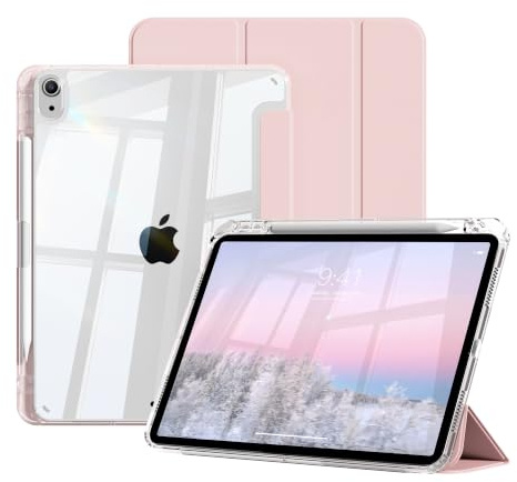 ZOPSGYU Coque pour iPad 11 Pouces (A16) 11ème/10ème Génération 10,9 Pouces | Étui pour iPad 2025/2022 avec Porte-Stylet, Housse de Protection Transparent, Réveil/Sommeil Auto, Rose
