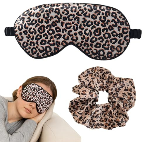 Maulbeerseide Schlafmaske, Leopard Seidene Schlafmaske Damen, Mit Satin-Haargummi, Weiche Seide Schlafmaske Augenmaske Sleep Mask Lichtblockierende Schlafbrille für Pause Reisen, blockiert Licht