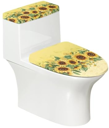 Toilettendeckel Sonnenblumen Gelbe Blätter WC Deckelbezug Polyester Universal Waschbar mit Elastikrand Toilettenbrille Toilettenwassertank Schutzabdeckung Toilettendeckelbezug (4 Stück)