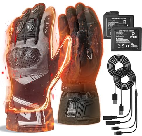 RIDEIRON Beheizbare Motorradhandschuhe, CE Level 1 KP, Touchscreen | Fingerspitzenheizung, 3 Stufen, Smart-Modus, 7,4-V-Akku, wasserdicht für Motorrad und Winterfahrten, Modell: MG7501H