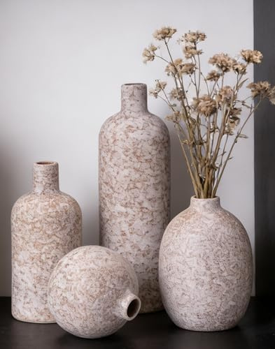 VASETOPIA Vase Decor Set 4 Stück Minimalist Kleine Vasen Keramik Blumenvase für Pampas Grass, Wohnzimmer (06 Blumenmuster)