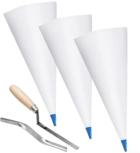 Juego de 3 bolsas de lechada para baldosas de suelo con paleta y dispositivo de nivelación, herramientas de calafateo de mampostería de cuero de PVC para relleno de juntas de azulejos compatibles