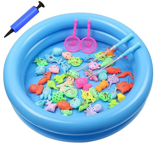 Mineup Angeln Spielzeug, 50 Stück Angelspiel Badespielzeug, Magnet Fischen Angelspiel, Angeln Wasserspielzeug, Fische Angeln Spiel 2 Jahre, Perfekt Lernspiel Geschenk für Kinder ab 3 4 5 6 Jahre