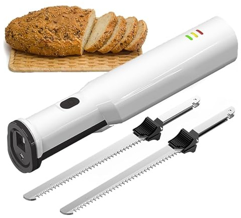 Coltello Elettrico da Intaglio Senza Fili – Affettatrice con 2 Lame in Acciaio Inossidabile, Velocità a Vuoto di 3000 SPM, Protezione Spegnimento Automatico e Facile da Pulire for Carne, Pane e Altro