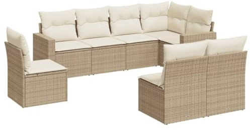 KKgypkn Divano da giardino modulare da 8 pezzi, beige con cuscini in rattan sintetico, gruppo di sedute con vano portaoggetti sotto la seduta e borsa idrorepellente, fodere rimovibili e lavabili per
