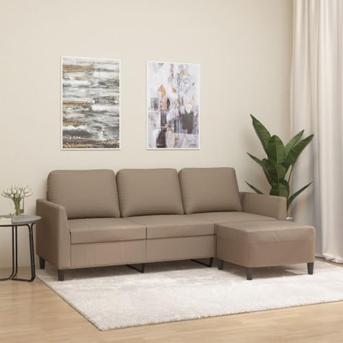 sephironlbb 3-Sitzer-Sofa mit Hocker Cappuccino-Braun Kunstleder 180 cm Sitzbreite Robustes Gestell Wohnzimmer Polstergarnitur mit Ottomane und Relaxfunktion für Gästezimmer Lounge