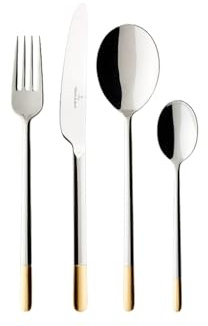 Villeroy & Boch – Ella Service, Cutlery Set 24 Pieces for 6 People, Dishwasher Safe, Rustproof, Knife, Fork, Spoon, Luxury Cutlery Set, Dinner, 18/10 Stainless Steel, Partially Gold Plated