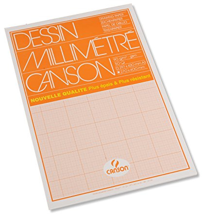 Canson Papel milimetrado, Suave, 90 gsm, Encolados por el lado corto, A3-29,7 x 42 cm, Papel blanco con estampado buff, 50 Hojas
