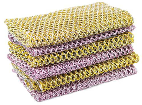 Non-Scratch HEAVY DUTY Scouring Pad or Pot Scrubber Pads (3 Pks of 2),For Scouring Kitchen, Dishwashing,Nylon Mesh Scrubbing Scrubbies,Scrub Pads Cloth Outlast ANY Sponges by The Crown Choice