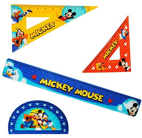 alles-meine.de GmbH 4 TLG. Set - Lineal & Geodreieck & Winkellineal - Mickey Maus - Kinder - Schreibset/Geometrie für die Schule - Vorschule/Kinderlineal - Lineale - Schu..