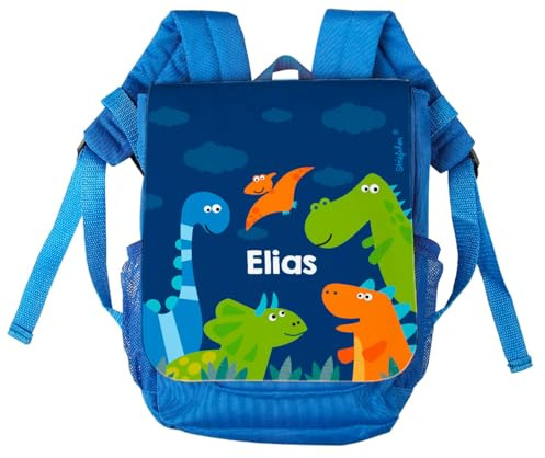 Striefchen® cooler Dino Kinderrucksack Jungen personalisierter Kindergartenrucksack Dino Kindergarten Rucksack für Jungs Kita Tasche personalisiert, mit Brustgurt