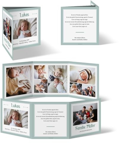 Geburtskarten (10 Stück) - Bildreich im Wickelfalz - Geburt Babykarten Foto Karten