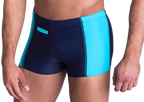 Aquarti Bañador de Hombre Tipo Boxer con Bolsillo, Azul Oscuro/Azul, 4XL
