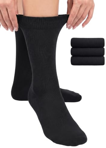 Hugh Ugoli Women Rayon Dress Socks, Extremely Soft Thin Crew Socks for Business, Trouser & Casual, Non-Binding & Breathable, Black, 3 Pairs, Shoe Size: 9-12