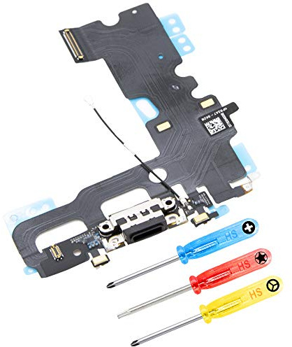 MMOBIEL Ladebuchse Kompatibel mit iPhone 7 Plus 2016 - Dock Connector Flex Kabel - Audio Jack/Mikrofon/Antenne Ersatz - Inkl. Schraubenzieher - Schwarz